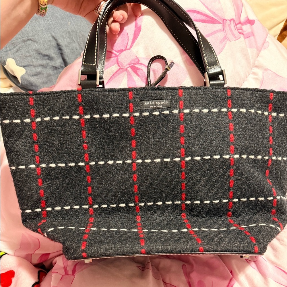 Kate Spade Navy blue and Red Plaid Wool Tote - Picture 8 of 10